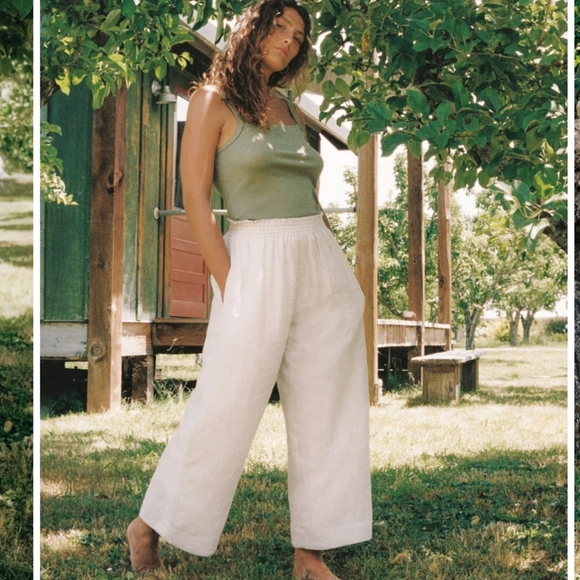 New Christy Dawn The Luna Pant Wide-Leg Linen Pants In Oatmeal Size Medium - Picture 2 of 5